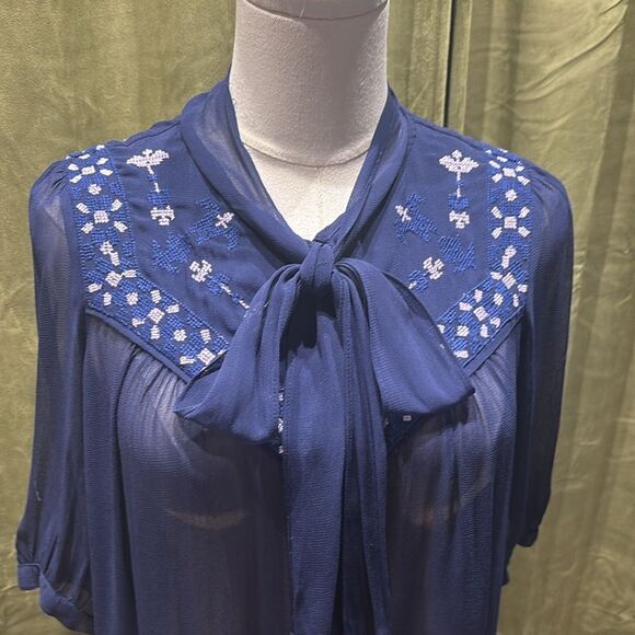 Alice by Temperley 100% viscose Sheer Navy Blue Embroidered dress, US2 - Picture 2 of 10